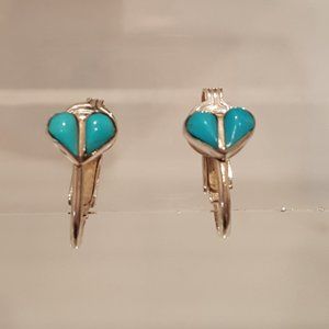 Zuni Sterling Turquoise Heart Clip-On Earrings Small Native American